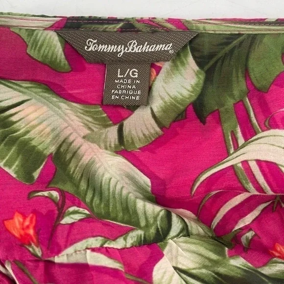 Tommy Bahama silk blend Blouse Top Pink Green Tropical Floral Vacation sz lg - Picture 4 of 11